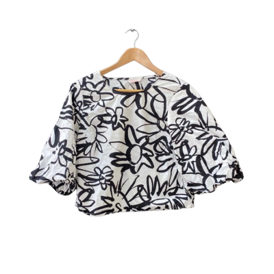 Gorman Size 6 3/4 Sleeve Top Black/Floral/Multicoloured/Pattern/White 