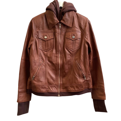 Brand New Real Leather Womens Size M Tralee Hood Jacket Cognac Wax