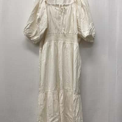 Dani Marie Womens Casual Dress Midi Size 26 Cream Linen Cotton