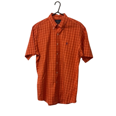 Mens Ralph Lauren Size L Short Sleeve Shirt Blue / Orange / White 