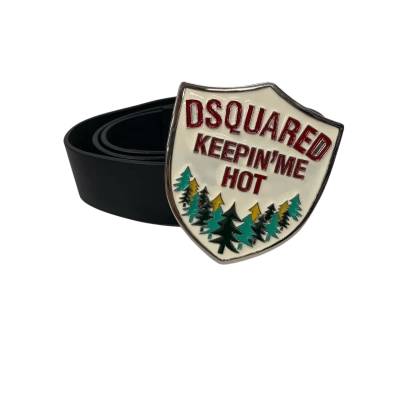  Mens  Size 42 Black  Leather Dsuared Vintage Belt Buckle 
