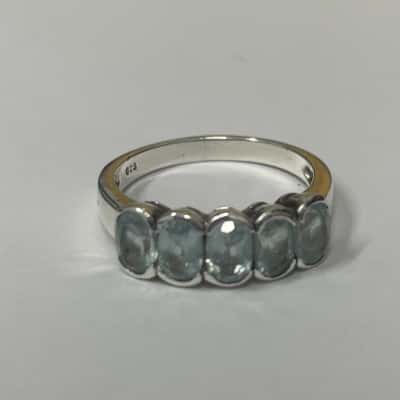 Women's Small Sterling Silver Ring With Baby Blue Stones 