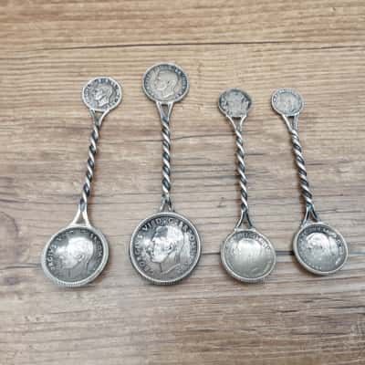 Four Vintage Silver Coin Spoons 