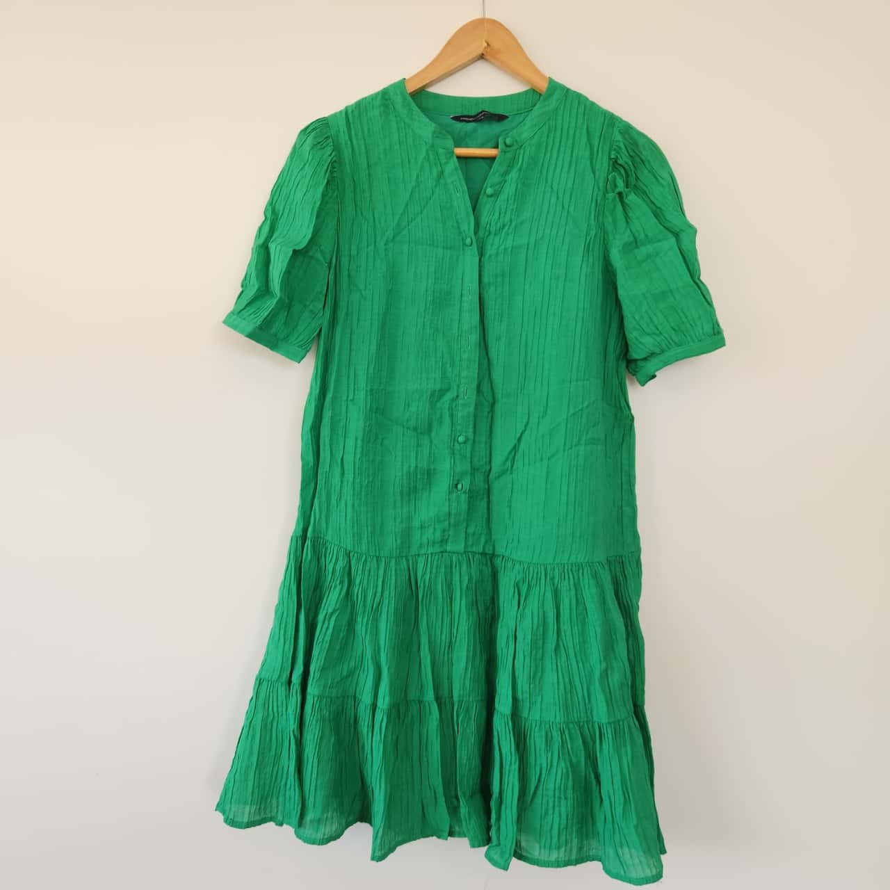 French Connection TEXTURED BUTTON THROUGH Jade Green DRESS Size 12/L(s)