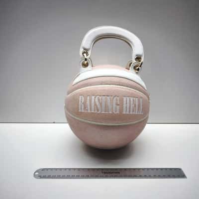 Raising Hell Pink Basketball Handbag Purse White Handles Novelty PU Leather