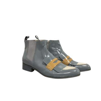Mimco Grey Patent Leather Ankle Boots Size 40