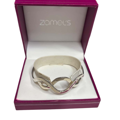 Sterling Silver Link Design Open Cuff Bangle