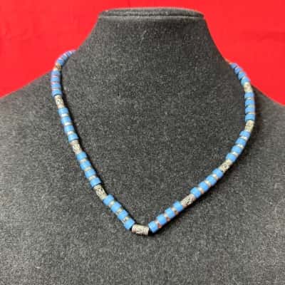 Blue & Silver Tone Beaded Necklace