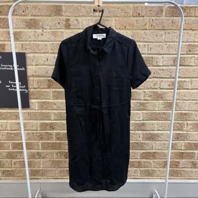 Jacqui-E Womens black linen tie dress Size 10 