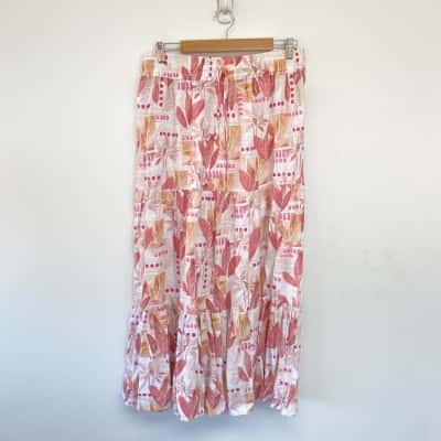Just Jeans White Red Floral Linen Blend Maxi Skirt  Size M 