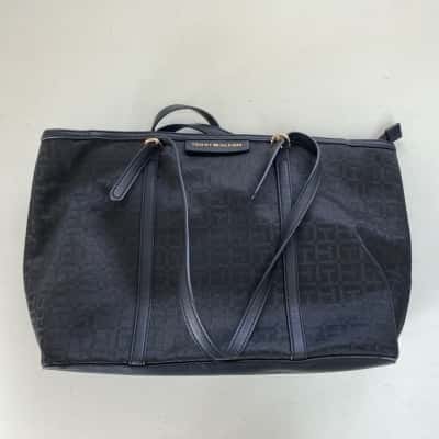 Tommy Hilfiger Black All-Over Monogram Jacquard Pattern Tote Bag 