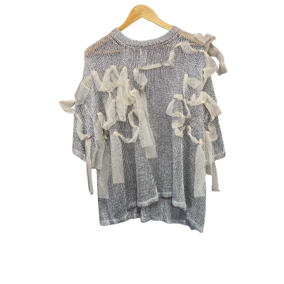  Womens  Size M Crew Neck Mesh Jumper Silver 