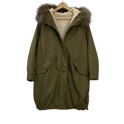 Uniqlo - Womens Hooded Parka Jacket with Removable Sherpa Lining and Faux Fur-Trimming - Size XL - Khaki 
