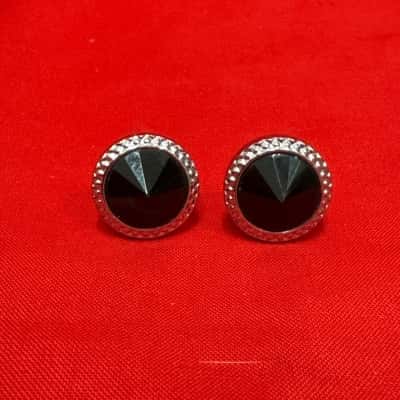 Men's Silver Tone Black Stone Cufflinks