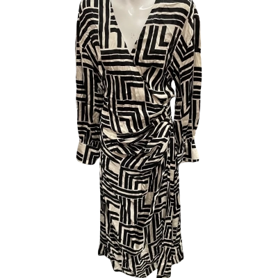 Decjuba Womens Black & White Pattern Long Sleeve Wrap Dress Size 14