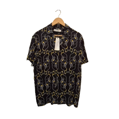 Black Friday Mens  Size S Short Sleeve Shirt Black Egyptian Cat Pattern