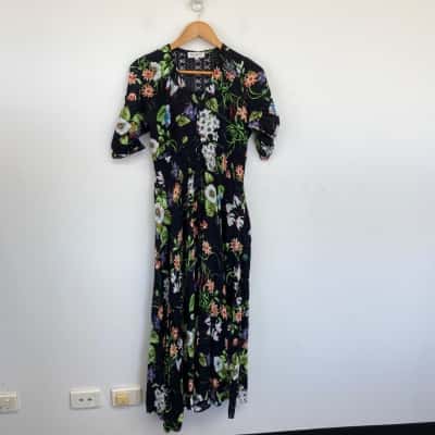 Showpo Black Floral 3/4 Sleeve Button Detail Maxi Dress Size 12 