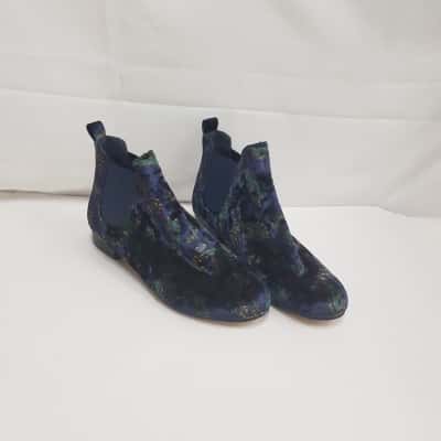 I ❤️ Billy Navy/Green Paisley Suede Shoes Size 41
