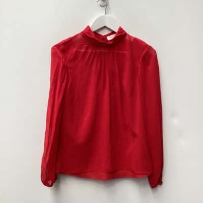 Ted Baker Silk Long Sleeve Blouse Red - Size 3