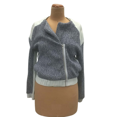 Seed Knit Front Lightweight Bomber Jacket Size 6 Blue 