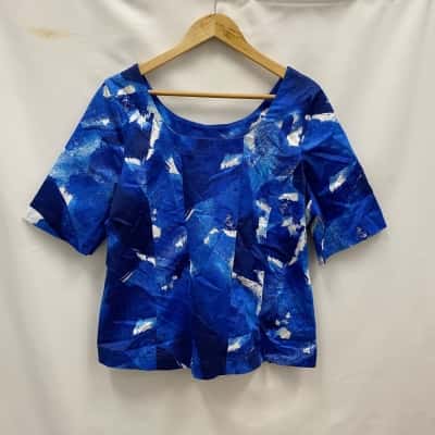 Domchi Australia Women's Size 18 Short Sleeve Top Blue / White 