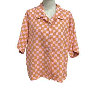 Holiday by Emma Mulholland  Size XXL Short Sleeve Shirt Burnt Orange / Checked / Pink  