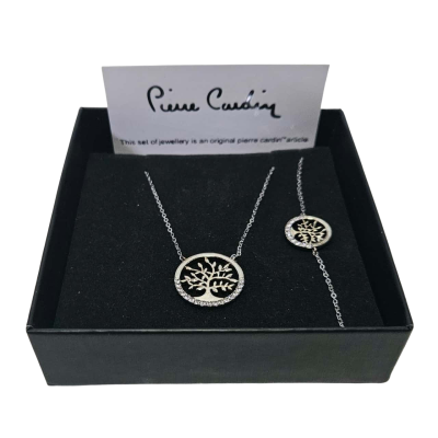 Pierre Cardin Silver Tree of Life Necklace & Bracelet Set.