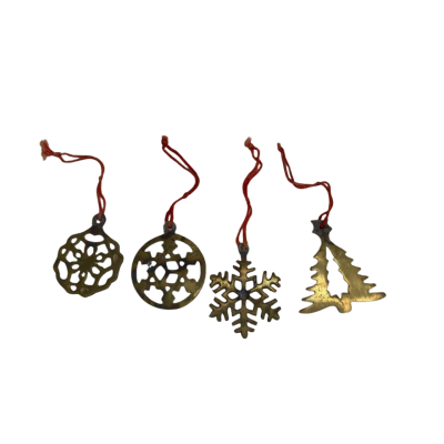 4 Vintage Gold Tone Christmas Ornaments 