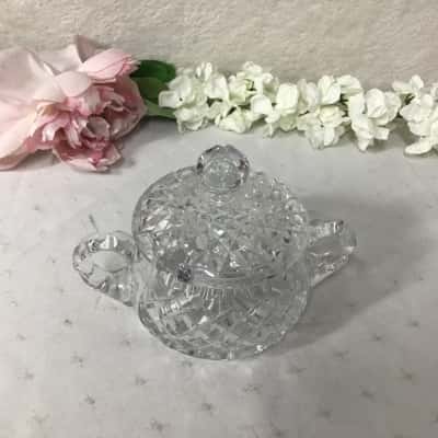 Decorative Crystal Cut Glass Lidded Sugar Bowl with Handles