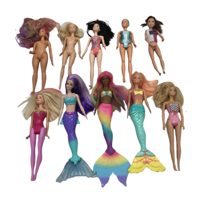 Ten Girl Action Figures, Including Three Barbie Mermaids - All Licensed Mattel Figures
