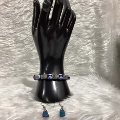  Womens Beaded Bracelet / Earrings / Ring Blue / Other / White 