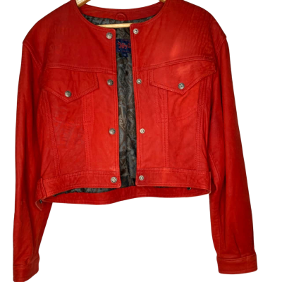 Vintage genuine lamb skin bright red jacket 