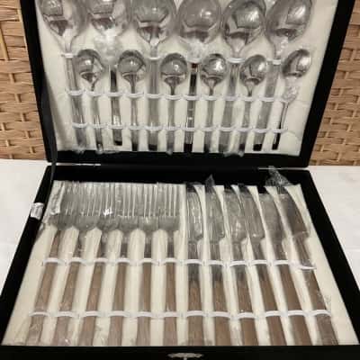 New 24 Pcs Stainless Steel Cutlery Set in box Wedding gift High tea Knives Forks Spoons Teaspoons Birthday Party 