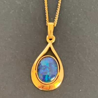 Vintage Australian Triplet Opal Pendant - Gold Plated Stg. Silver