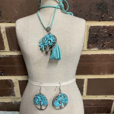  Turquoise Tree Of Life Necklace & Earring SetWomens 