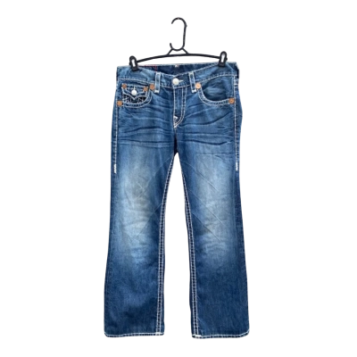 Mens True Religion Size 32 Wide Leg Jeans Blue / Pattern / White 