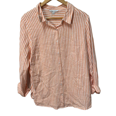 BNWT Grae Linen Size 14 Orange Striped Shirt 