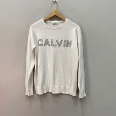 Calvin Klein Womens  Size S Fine knit Jumper Silver / White 