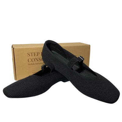  Vivaia “Margot” Black Square Toe Mary Jane Flats Size 43