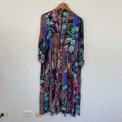 Taking Shape Colourful Pattern Button Up Long Sleeve Maxi Dress  Size 14 