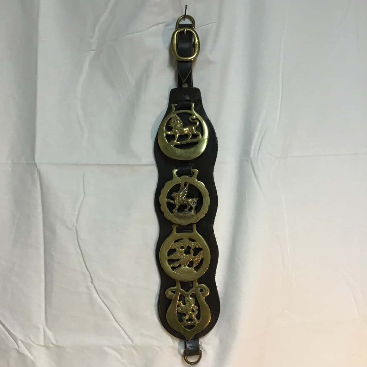 Vintage 23 Horses Harness Brasses On Leather Strap