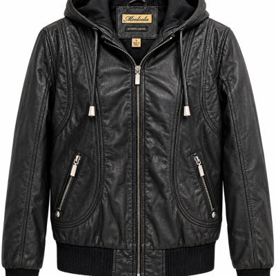 Mooloola Kids Genuine Leather Hooded Jacket – Size L – Black