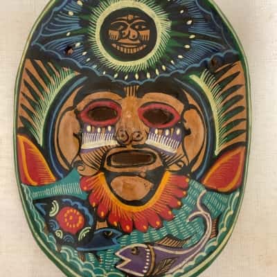 Mexican Face Mask Hand painted Terracotta Pottery Wall Hanging Collectable Present Gift 