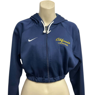 Nike Womens Size L Navy Blue Reworked Cropped Hoodie