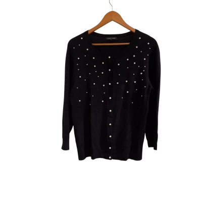 Jeanne Pierre Womens  Size XL Button-down Cardigan Black  / Off White 