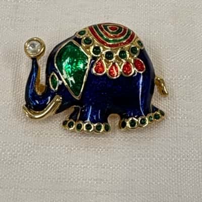  Women's Vintage Blue Enamel Elephant Brooch