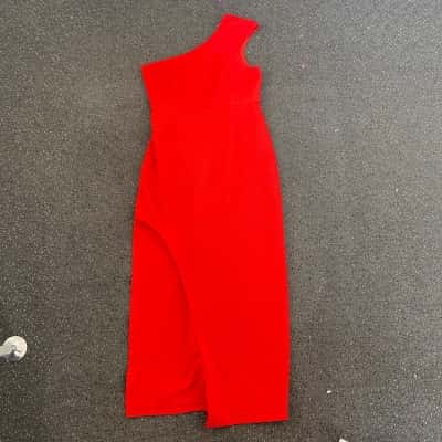 Lumier By Bariano Red One Shoulder Side Split Midi Dress  Size L 