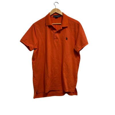 U.S. Polo Assn. Mens Size M Orange Polo Shirt w/ Navy Embroidered Logo 