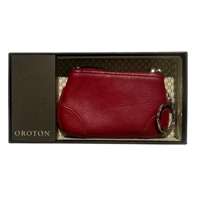 Oroton Leather Coin Purse/Keyring Pouch Red 