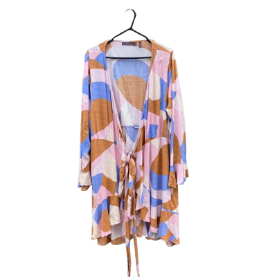 Womens Mister Zimi Size 16 Wrap Dress Blue / Brown / Cream / Pattern / Pink  